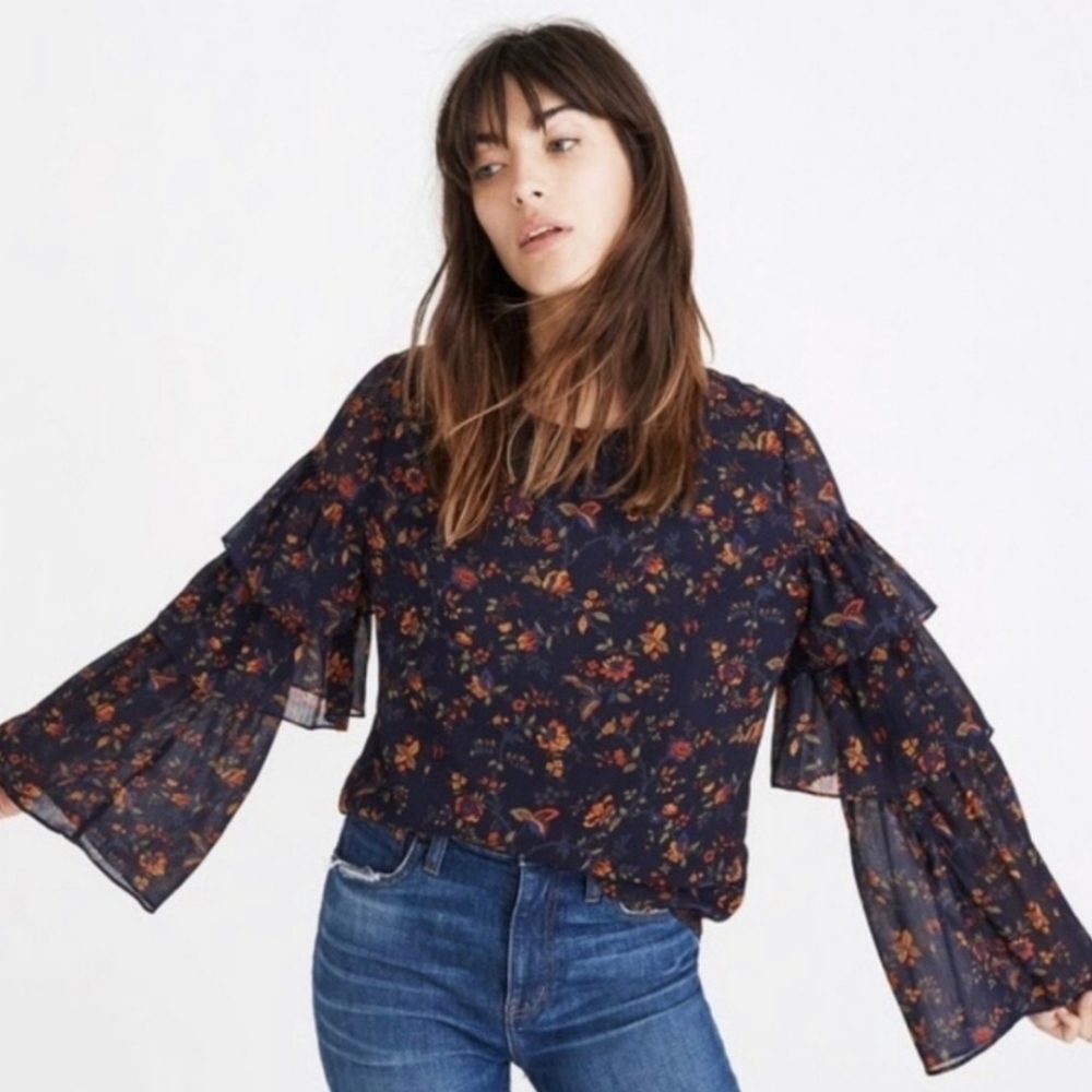 Madewell Ruffle-Sleeve Top in Climbing Vine - Picture 1 of 6